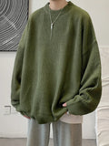 Wiaofellas  -  Autumn Crew Neck Solid Color Pullover Sweaters For Men Casual Y2K Knitted Sweater High Street Fashion Jumpers Hombre
