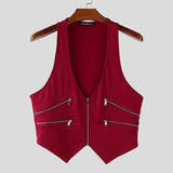 WIAOFELLAS  -  Men Tank Tops Solid Color Deep V Neck Sleeveless Zipper Male Vests Summer Streetwear Sexy Fashion Crop Tops Men