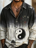 Wiaofellas  -  New Chinese style Tai Chi calligraphy gradient 3D printed men's long sleeved shirt made of vintage casual shirt