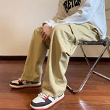 WIAOFELLAS  -  Men's Clothing Solid Color Elastic High Waist Pockets Spring Autumn Trousers Cargo Korean Fashion Casual Loose Straight Pants