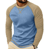 Wiaofellas  -  Men Color Block Raglan Long Sleeve T Shirts Crew Neck Curved Hem Casual Basic Undershirt Tops