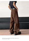 WIAOFELLAS  -  Pleated Design Men's Casual Pants Side Pocket Solid Color Wide Leg Trousers Loose Straight Male Bottom Functional