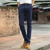 WIAOFELLAS  -  Size 28-38 Men Casual Pants Spring Autumn  Casual Cotton Slim  Straight  Long Business Chinos Slacks Black Blue