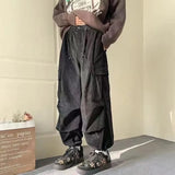 Wiaofellas  -  Vintage Corduroy Work Pants Men's Trend Casual Oversize Large Pockets Trousers Japan Cityboy Straight Wide Leg Pants