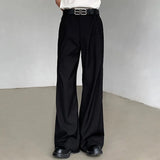 WIAOFELLAS  -  Fashion Men's Solid Color Flare Blazer Pants Summer New Trendy High Waist Wide Leg Trousers Male
