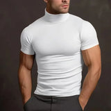 Wiaofellas  -  Summer Solid Color Short-sleeved Fashion Bottoming Shirt Men's Tight Turtleneck T-shirt