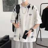 Wiaofellas  -  Tie-dyed Short-sleeved T-shirt Men's Loose Design and Casual Half-sleeved