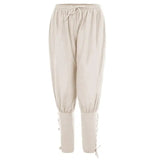 Wiaofellas  -  Men's Retro Medieval Pants Summer Linen Pirate Drawstring Pant Halloween Adult Cosplay Men Casual Trousers