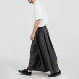 Wiaofellas  -  Mens Double Layer Irregular Skirts Genderless Retro Sports Fitness Solid Color Streetwear Loose Wide Leg Cargo Pants Unisex