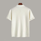 WIAOFELLAS  -  Fashion Summer Men's Ice Silk Lapel Slim Polo Short Sleeve V-neck Striped Knit T-Shirt Layer Top Men Tees Shirt For Male Clothes