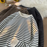 WIAOFELLAS  -  Korean Style Striped Sweaters Trendy Casual Crew Neck Pullover Harajuku Women Clothing Casual Loose Long Sleeve Sweatshirts