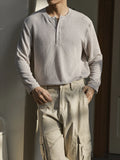 WIAOFELLAS  -  Trendy Men's Long Sleeve Knitted T Shirts Spring Autumn Vintage O Neck Buttoned Jumper Tops Men Casual Solid Color Knit T-shirt