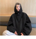 WIAOFELLAS  -  Men Hong Kong Style Thin Hoodie Loose Casual Button Design Sense Spring Autumn Solid Color Hooded Pullover Top