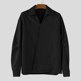 WIAOFELLAS  -  Men Shirt Solid Color Lapel Long Sleeve Loose Korean Style Tops Male Shirts Streetwear Fashion Casual Men Clothing