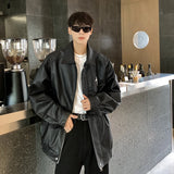 WIAOFELLAS  -  High-end Liquid Metal Design Fake Two-piece Jacket Men's Loose Handsome Short Jacket Casual Oversized Hip-hop Streetwear Coats