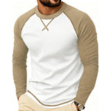 Wiaofellas  -  Men Color Block Raglan Long Sleeve T Shirts Crew Neck Curved Hem Casual Basic Undershirt Tops