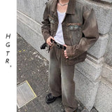 WIAOFELLAS  -  Autumn and winter Maillard style retro heavy washing and old versatile denim jacket couple set