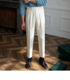 WIAOFELLAS  -  Neapolitan Men's Casual Busin Pants Autumn Season Slim Fit Briti Sle Nine Point Straight Leg Trousers for Young Men