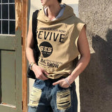 WIAOFELLAS  -  Summer New Men's Hooded Sleeveless T-shirt American Retro Fashion Trend Street Casual Loose Breathable Niche Men's Tops