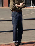 Wiaofellas  -  SS Men's Neapolitan Pleated Suit Pants, Solid Denim Style High Waist Straight Leg Business Casual Trousers