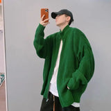 WIAOFELLAS  -   Zipper knitted sweater men autumn and winter national trend high street loose fashionable zipper stand collar sweater jacket men
