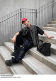 WIAOFELLAS  -  Artificial Hand-painted Lettering Graffiti Black Denim Trousers Men Straight Pants