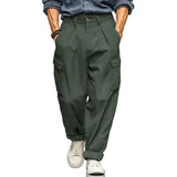 Wiaofellas  -  Spring Autumn New Men's Stand Pocket Corduroy Cargo Pants Basic Trouser Plus Size Mens Casual Button Wide Leg Sweatpants