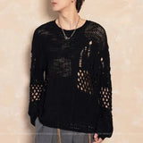 Wiaofellas  -  Summer New Male Hollow-out Long-sleeved T-shirt American Retro Fashion Trendy Street Loose Casual Breathable Niche Men's Top