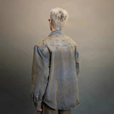 Wiaofellas  -  Mens Y2k Distressed Denim Casual Long-Sleeved Shirt Autumn Winter Genderless Fashion Retro Personality Loose Simple Shirt Unisex