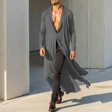 WIAOFELLAS  -  Men Long Style Shirt Solid V Neck Long Sleeve Casual Men Clothing Streetwear Loose One Button Fashion Camisas Shirts Men