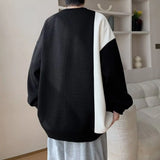 Wiaofellas  -  Trendy Brand New Spliced loose Large Size Round Neck Top Jacket Long-sleeved Sweatshirt