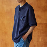 Wiaofellas  -  Vintage Polo Collar Mens T Shirts Short Sleeve Buttoned Pocket Lapel Loose Polo Shirts For Men Summer Fashion Solid Color Tops