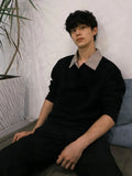 WIAOFELLAS  -  Black American Houndstooth long-sleeved T-shirt men's summer thin high-end sweatshirt cleanfit jacket