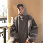 WIAOFELLAS  -  Men Hong Kong Style Thin Hoodie Loose Casual Button Design Sense Spring Autumn Solid Color Hooded Pullover Top