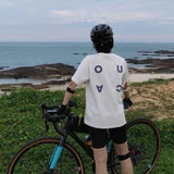 WIAOFELLAS  -  American Retro Cleanfit T-shirt Niche Men's Outdoor Heavyweight Pure Cotton Printed Tops Short Sleeved Couple's Cycling T-shirt