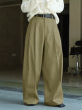 Wiaofellas  -  Men SS Solid Woven Italian Baggy Wide Leg Formal Pants, Daily Wear Business Commuter Suit Trousers Without Belt