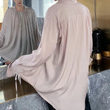 Wiaofellas  -  New Genderless Sexy Nightclub Long-Sleeved Pullover Shirt Unique Retro Solid Color Pleated Casual Loose Shirt For Men