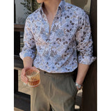 WIAOFELLAS  -  Men Clothing British Style Floral Shirt for Men Long Sleeve Slim Fit Casual Business Dress Shirts Hawaiian Vacation Beach Shirt