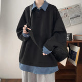 Wiaofellas  -  Loose Fit Men's Hoodie Spring Striped Patchwork Shirt Collar Jacket Casual Spring Fashion Plus Size Outerwear