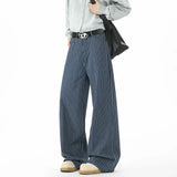WIAOFELLAS  -  Blue Striped Jeans Men Fashion Casual Baggy Straight Jeans Men Streetwear Korean Loose Wide Leg Jeans Mens Denim Trousers S-3XL