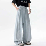 WIAOFELLAS  -  New Summer Men's Casual Pants Solid Color Drawstring Straight Trousers Elastic Waist Wide Leg Baggy Male Bottom