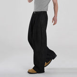 WIAOFELLAS  -  Autumn New Fashion Men's Straight Wide Leg Casual Trendy Loose Black Solid Color Denim Trousers Male Simple Vintage Denim Pants