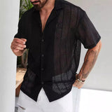WIAOFELLAS  -  New Chic Men Cardigan Tops Fashion Solid Color Hollow Out Short Sleeve Shirts Holiday Breathable Streetwear High Quality Blouse