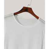 WIAOFELLAS  -  Summer New Men's T-shirt O-neck Off Shoulder Long Sleeve Knitted Tees Top Man Thin Breathable Loose Casual T-shirt For Male