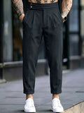 Wiaofellas  -  Men's Gorge Trousers with High Waist Elastic Back, Buttoned Waistband Casual Dress Pants