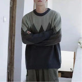 WIAOFELLAS  -  New Men's Thickened Printed Round Neck Pullover Sweater Autumn and Winter Casual Loose Color-blocking Sweater Lazy Style Top