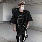 WIAOFELLAS  -  Fashion Men's Letter Print Rivet Shoulder Pads Loose T-shirt Trendy Summer Short Sleeves O-neck Casual Top Male