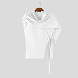 Wiaofellas  -  Men's Shirt Solid Color Pleated Sleeveless Shawl Tops Streetwear Summer Loose Camisas Masculina Fashion Men Clothes