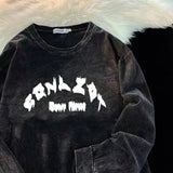 WIAOFELLAS  -  Spring Autumn Round Neck Pure Cotton Long-sleeved Women's Loose Washed Old Printed Sweet Cool Style Versatile Oversized T Shirt