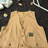 WIAOFELLAS  -  V-neck Men's Tank Tops Single Breasted Solid Color Sleeveless Casual Menswear Loose Pocket Malek Vests Summer